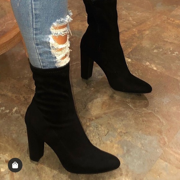 New Black stretchy chunky heel boots 7.5 - Picture 5 of 8